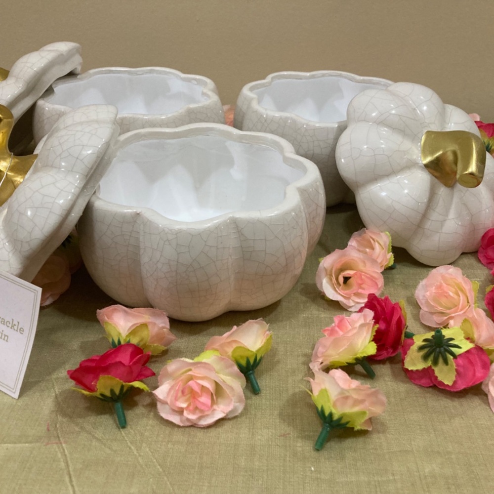 White Crackle Ceramic Pumpkins, set of 3! - Picture 2 of 10